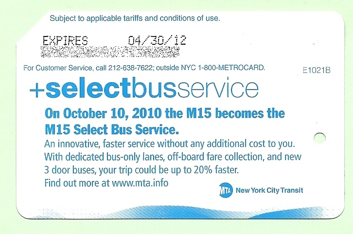 +select bus service (SBS) on the M15 starts October 10, 2010